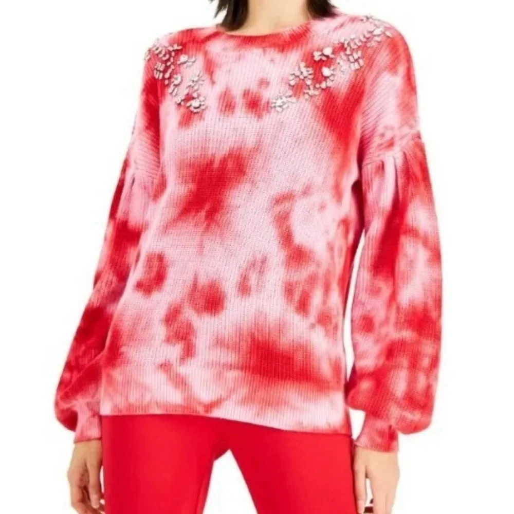 INC International Concepts Tie Dye Rhinestone Sweater